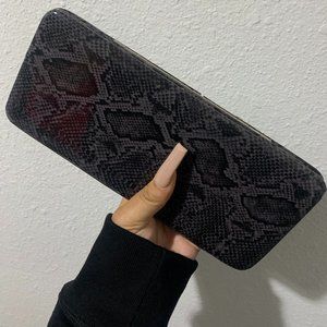 Glossy Snakeskin Print Snap Wallet